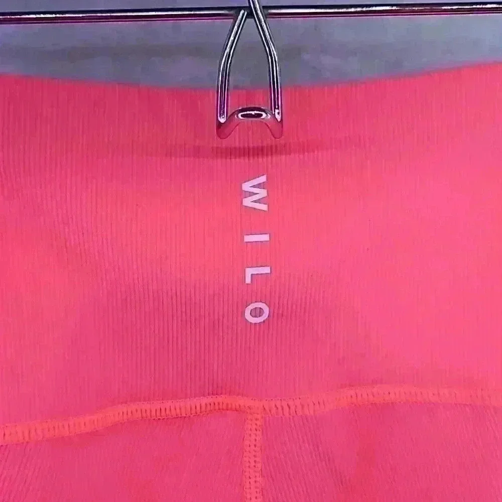 Wilo Women's Full Length Rib‎ Contrast Leggings XS Pink and Peach NWT - Picture 3 of 6